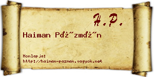 Haiman Pázmán névjegykártya